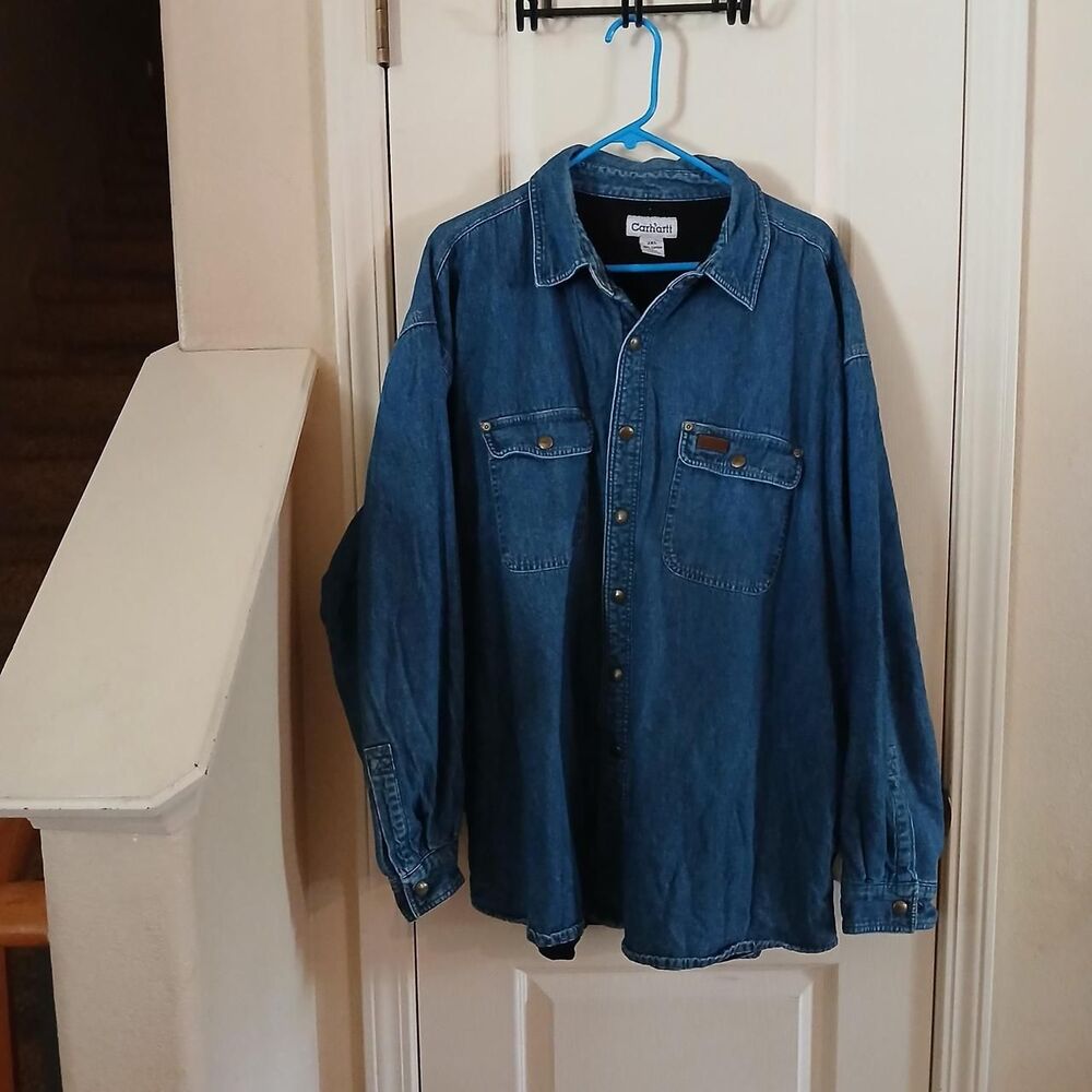 Y2K Vintage Carhartt Relaxed Fit Denim Fleece Lined Shirt Jacket Shacket 2XL